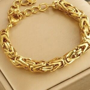 18K Golden Plated Stainless Steel Bracelet, Punk Style Thick Link Chain, Fashion
